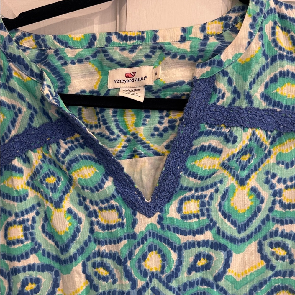 Vineyard Vines Teal and Yellow Patterned Dress